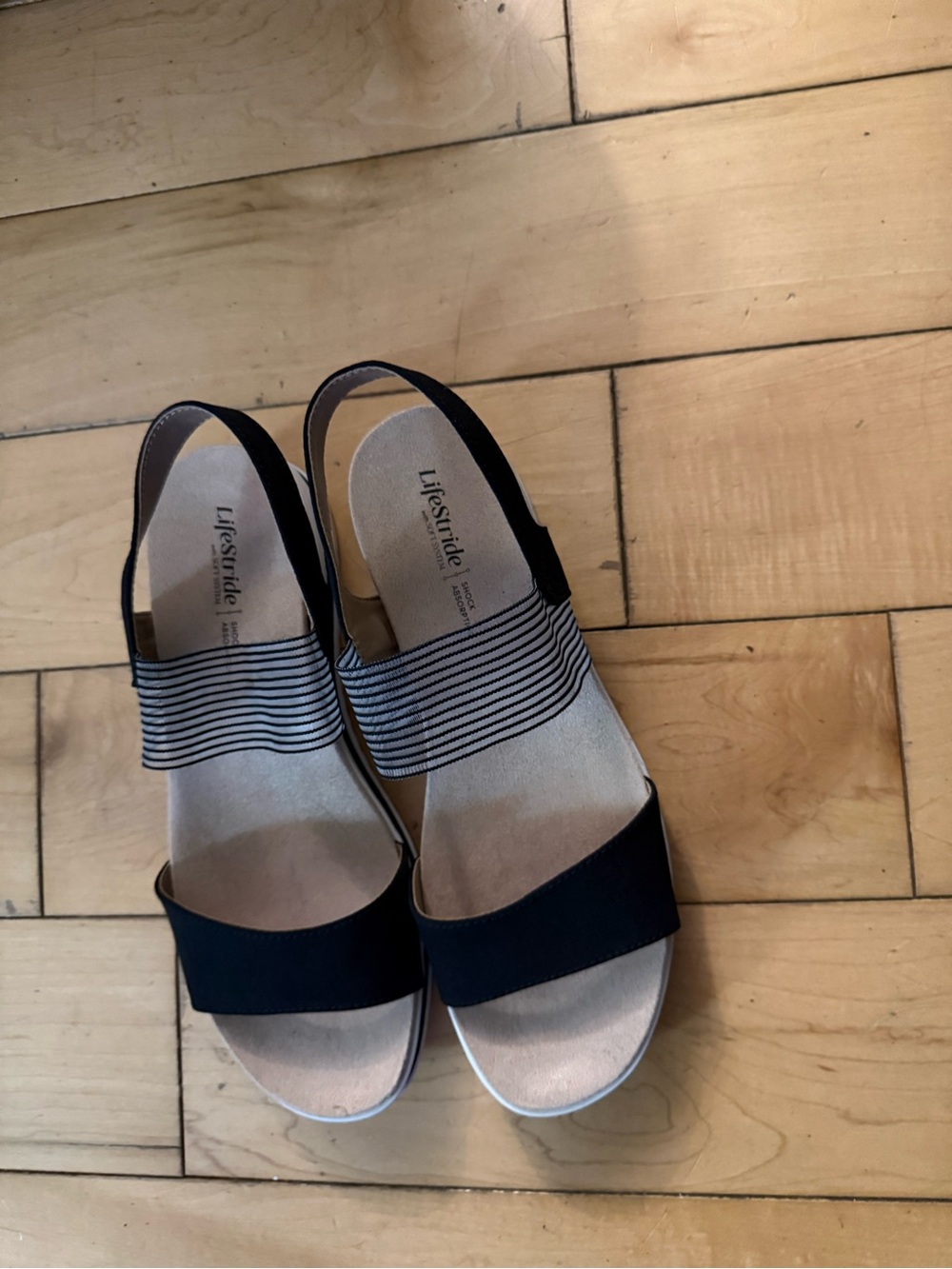 Life Stride Black Elastic Band Slingback Sandals